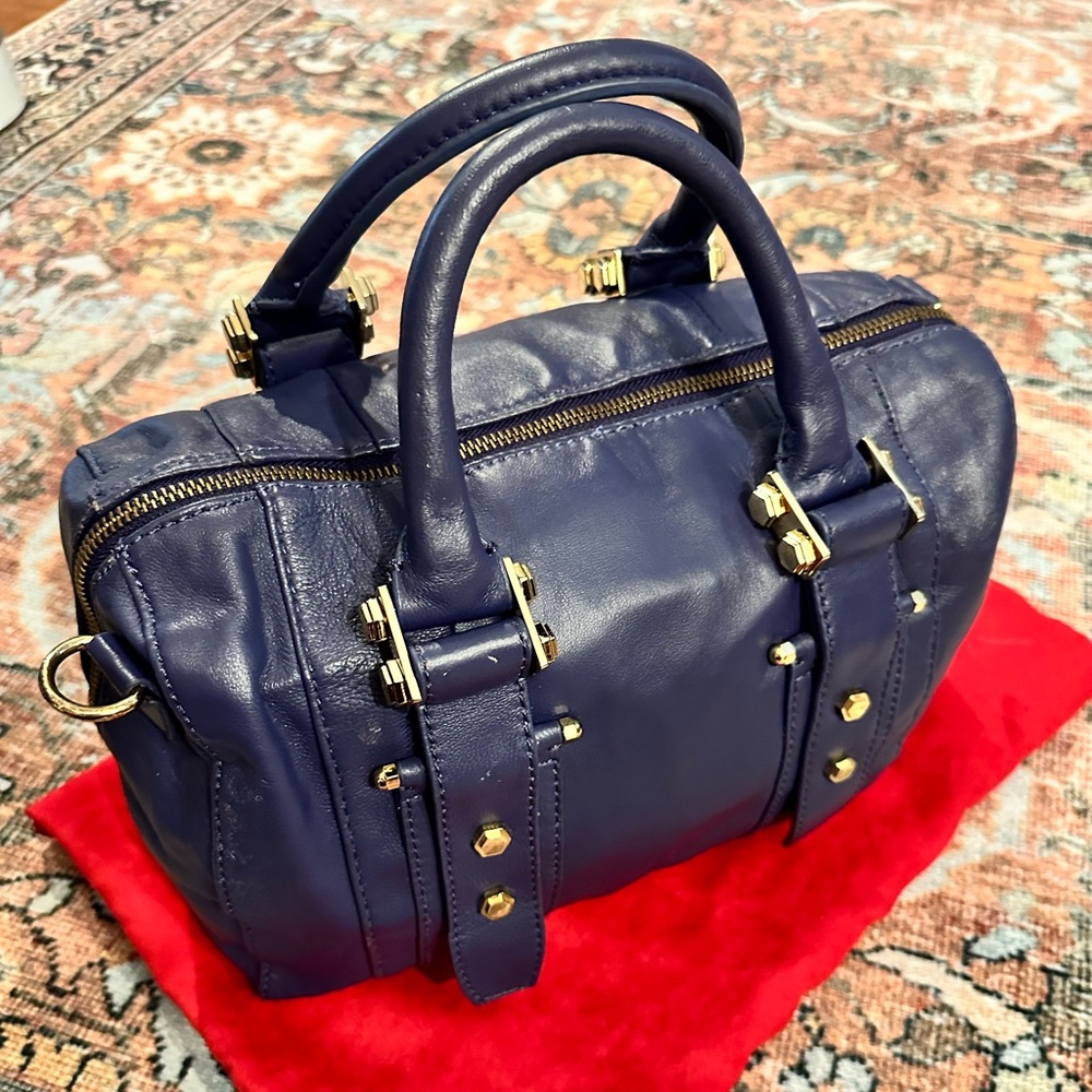 Zac Posen Z Spoke Large Blue Leather Satchel Gold Hardware w/ Shoulder Strap